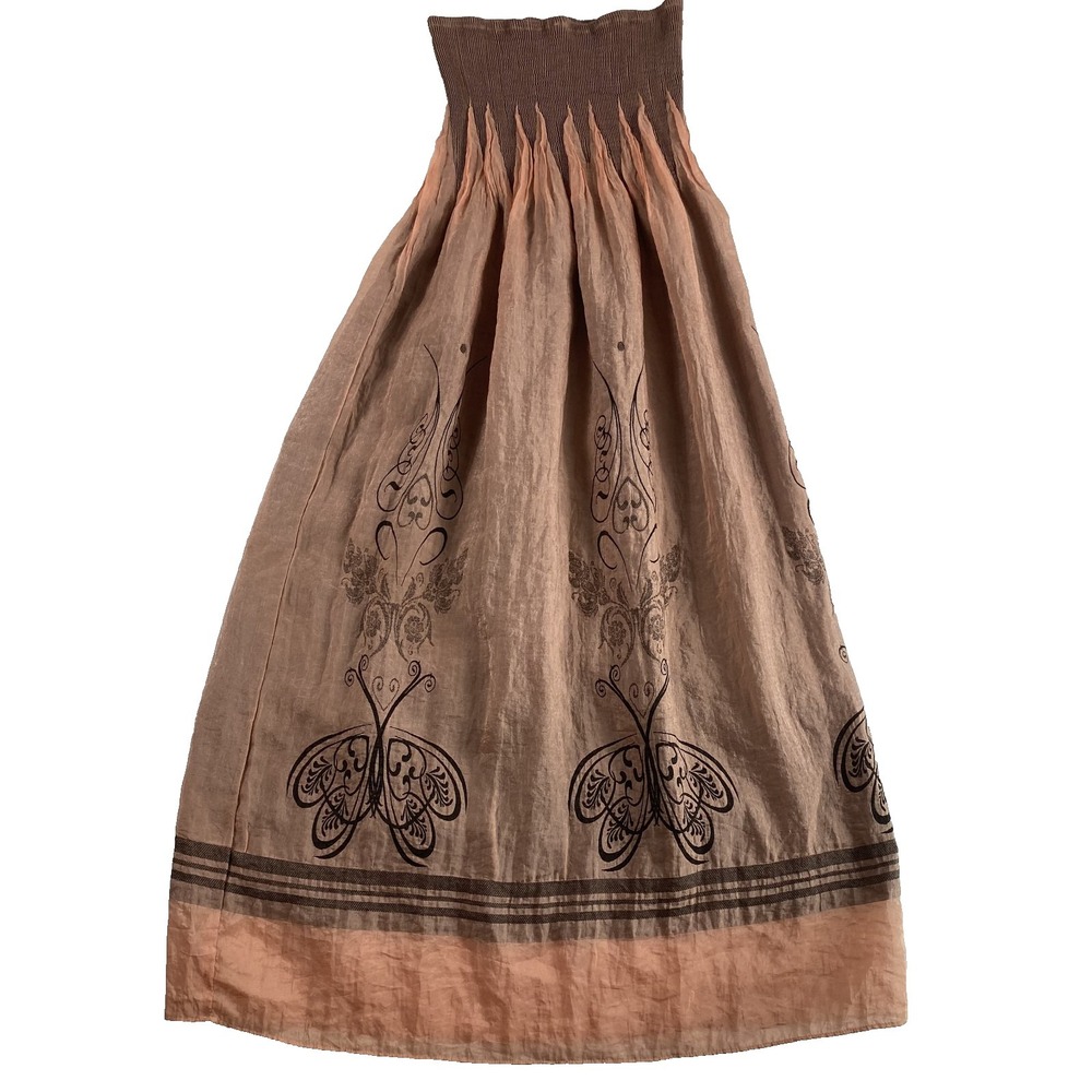 Lapis Anthropologie Midi‎ Dress One Size Copper Pink Boho Smocked Sleeveless - Picture 9 of 13